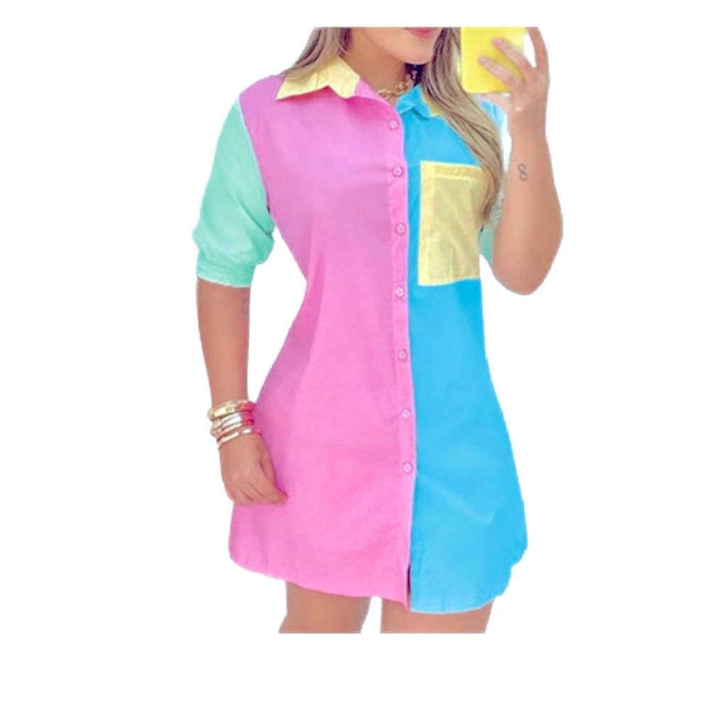 M ChicMe Summer Women Button Down Shirt Tops Short Sleeve Casual Pocket Tunic